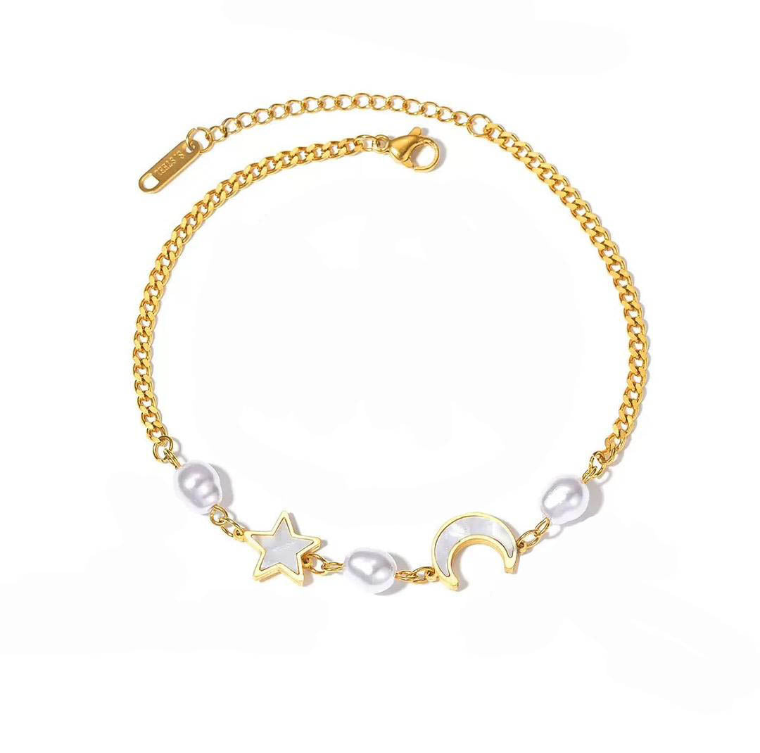 Celesta Luxe 18k Gold Plated Pearl Charm Celestial Anklet
