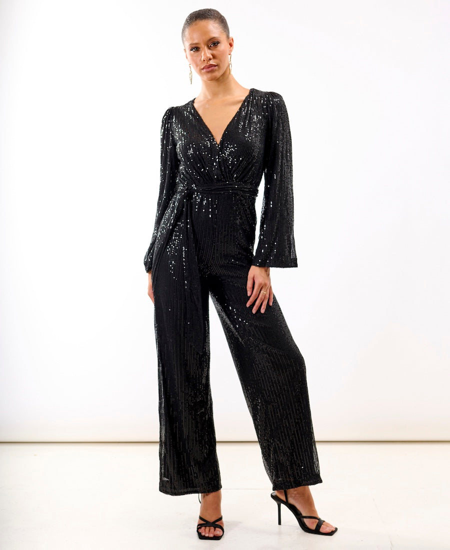 Black Sequin Jersey Jumpsuit