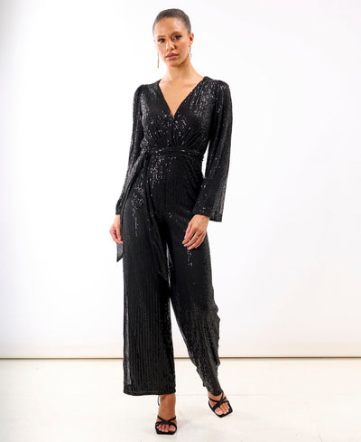 Black Sequin Jersey Jumpsuit