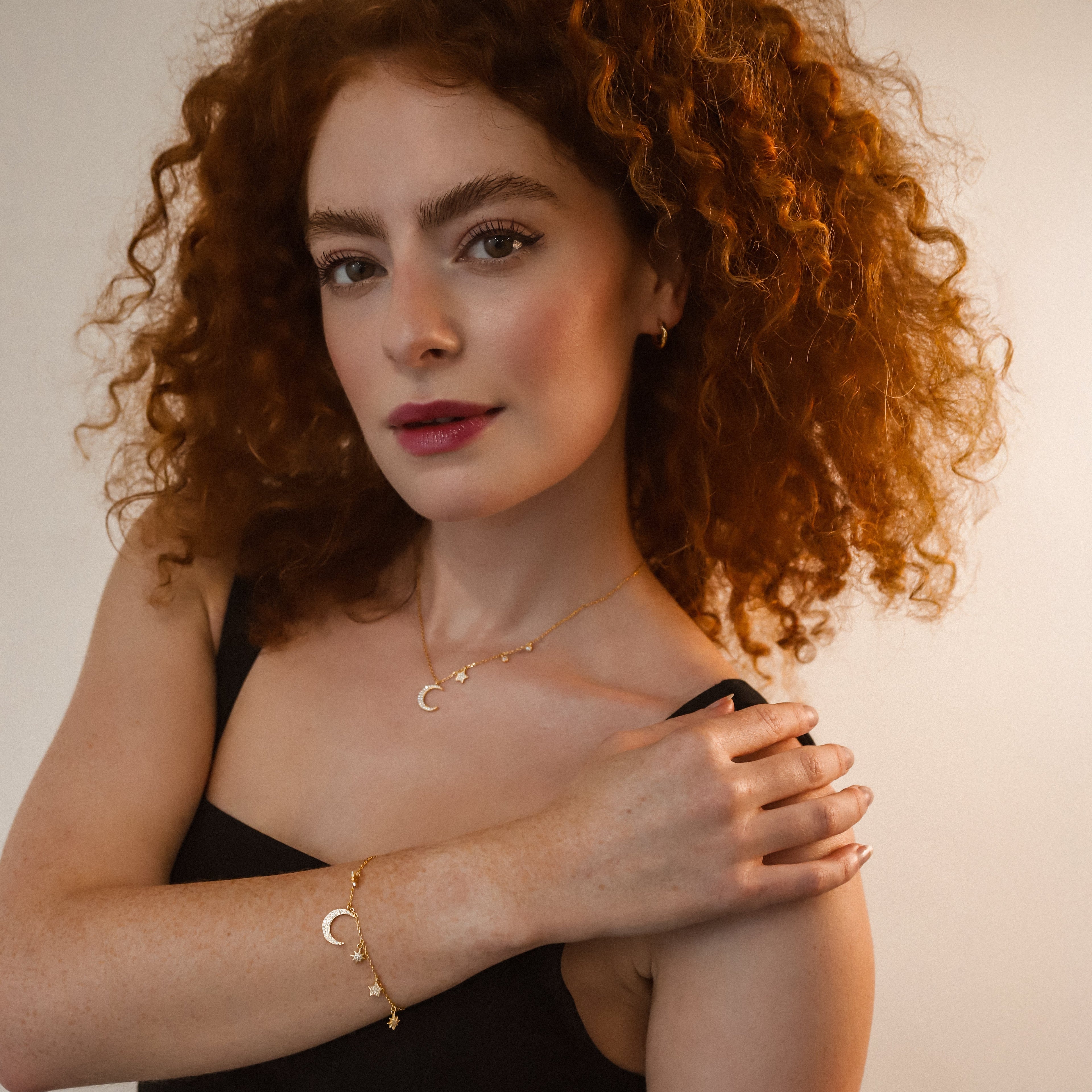 Ariya Moon & Star Charm Necklace | 18k Gold Plated