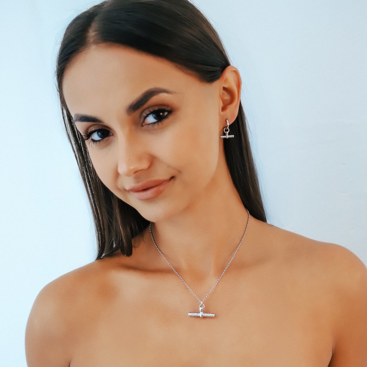 Cassia T-Bar Huggie Earrings | 925 Sterling Silver