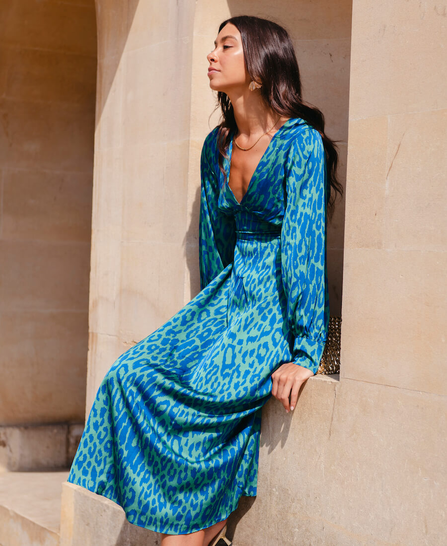 Blue Leopard Printed Maxi Dress