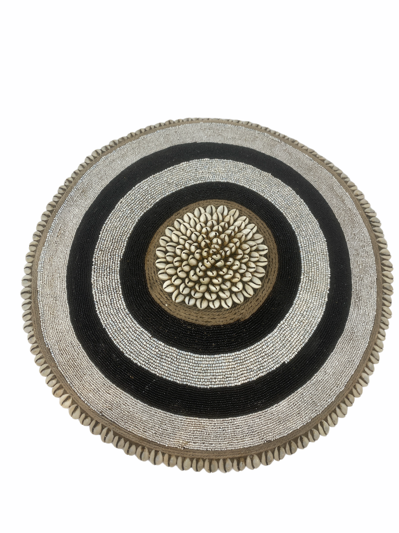 Cameroon Beaded Shield - L - 50cm - Black/White