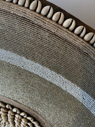 Cameroon Beaded Shield - L - 55cm - Gold & White