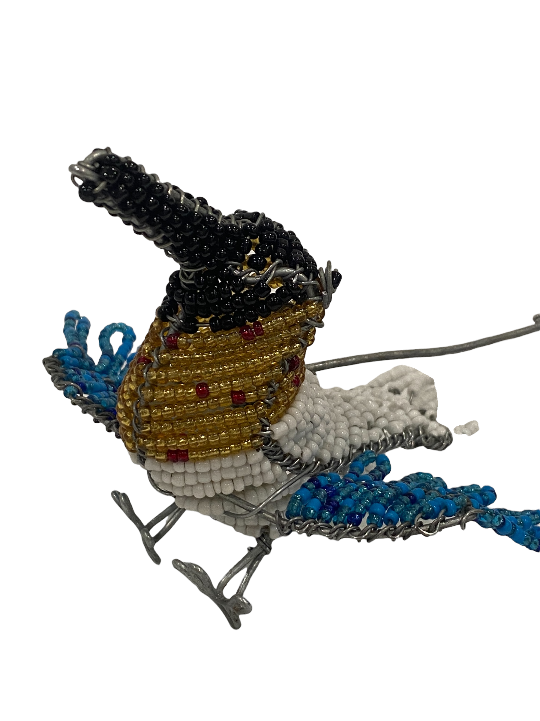 African Beaded Wire Garden Birds - Blue (17.5)