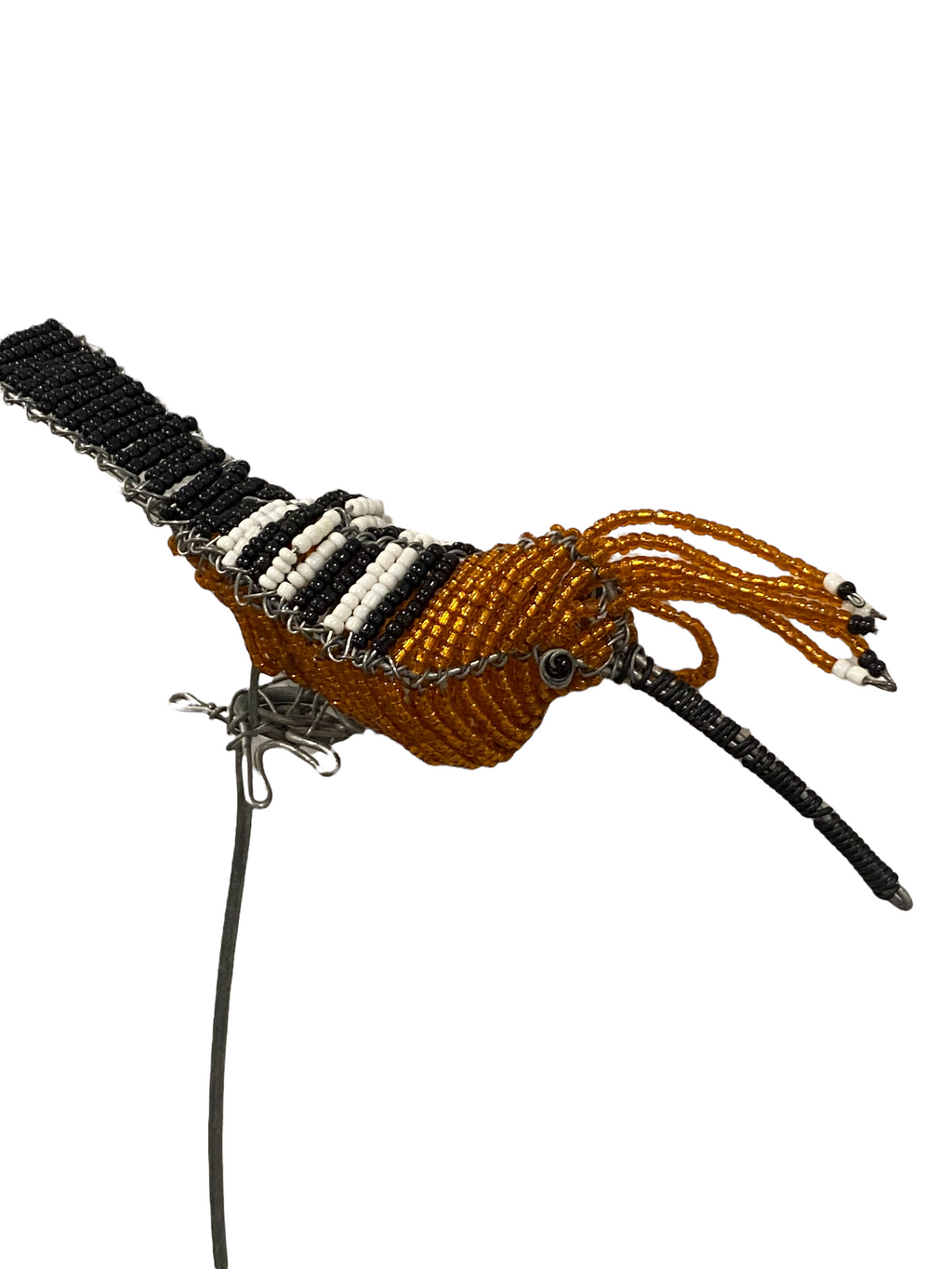 African Beaded Wire Metal Garden Birds - Orange (17.5)