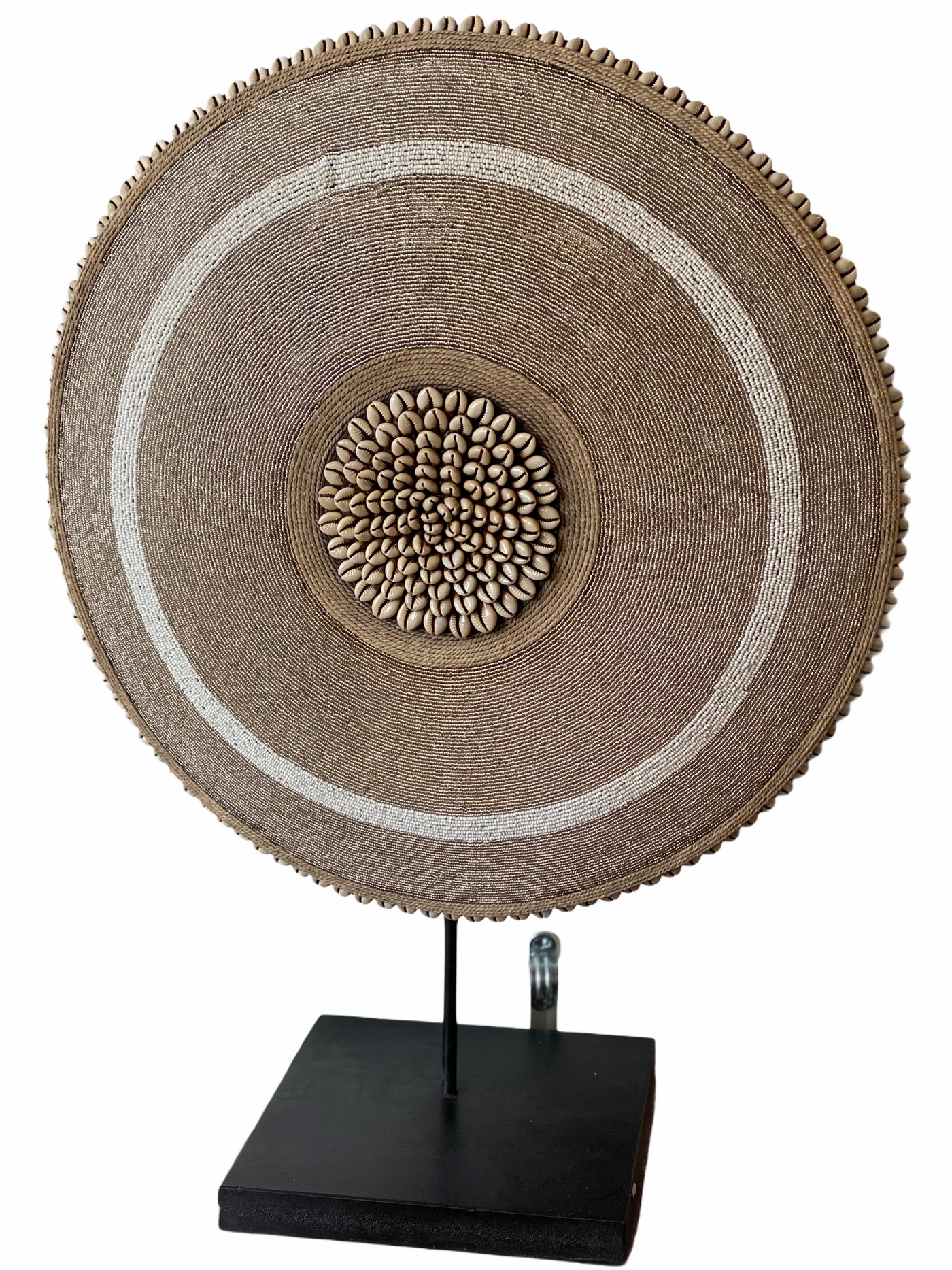 Cameroon Beaded Shield - L - 55cm - Gold & White