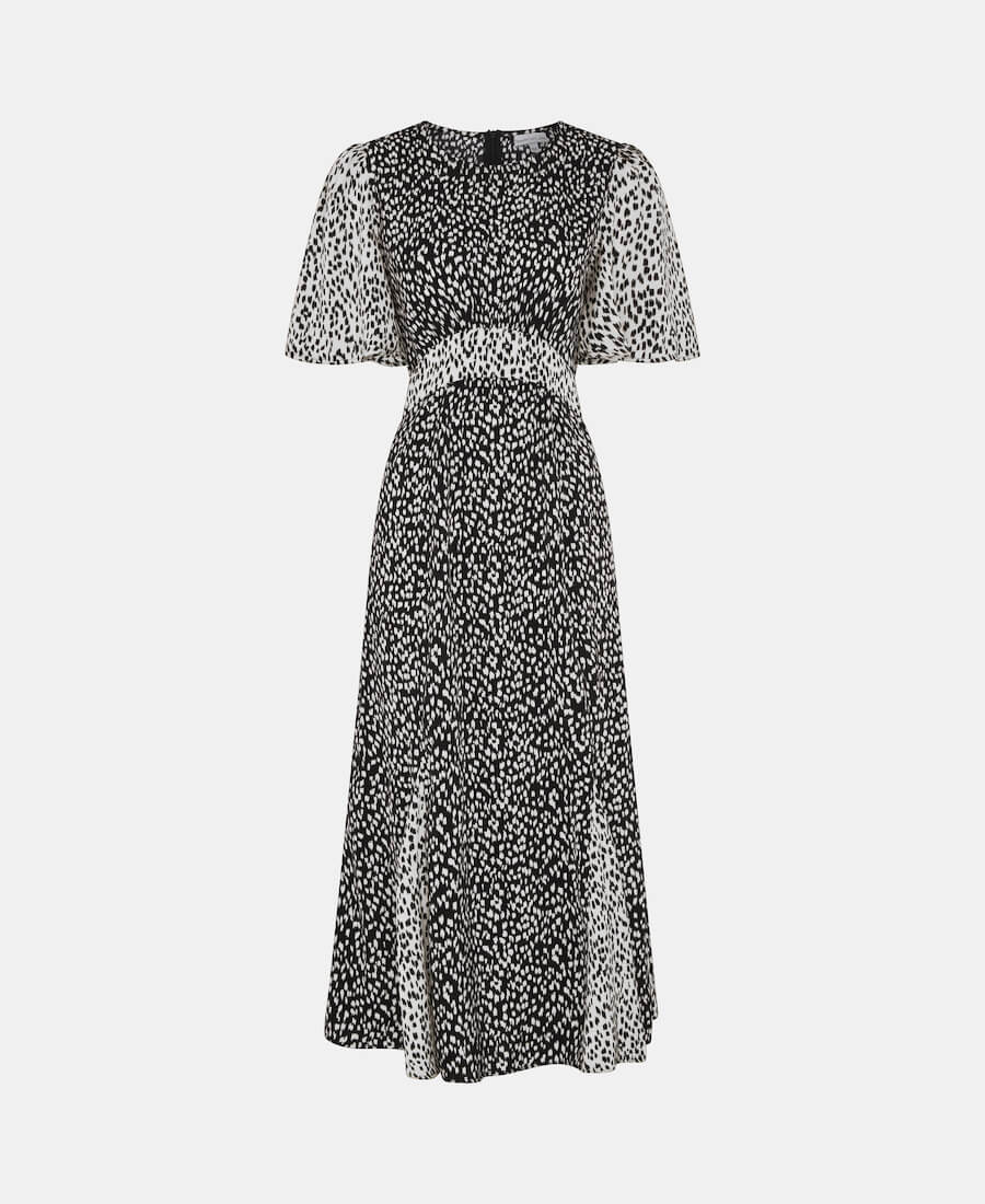 Contrast Animal Satin Midi Occasion Dress