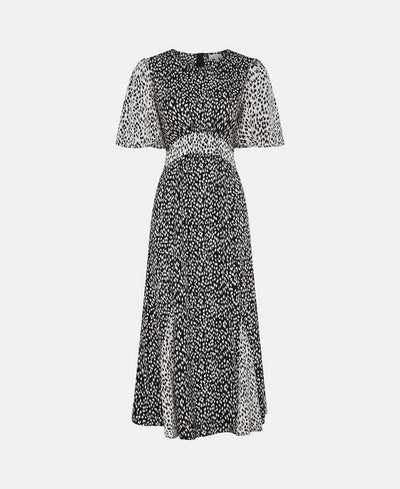 Contrast Animal Satin Midi Occasion Dress