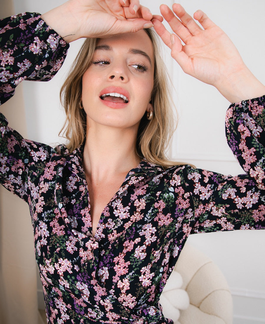 Black Floral Shirt Dress